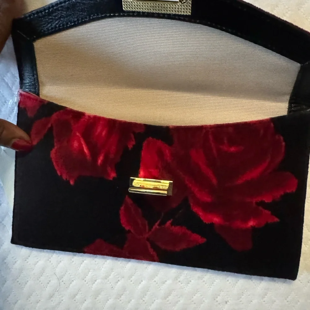 Talbots Elegant Black and Red Floral Clutch Velvet Like BNWT - Picture 2 of 6